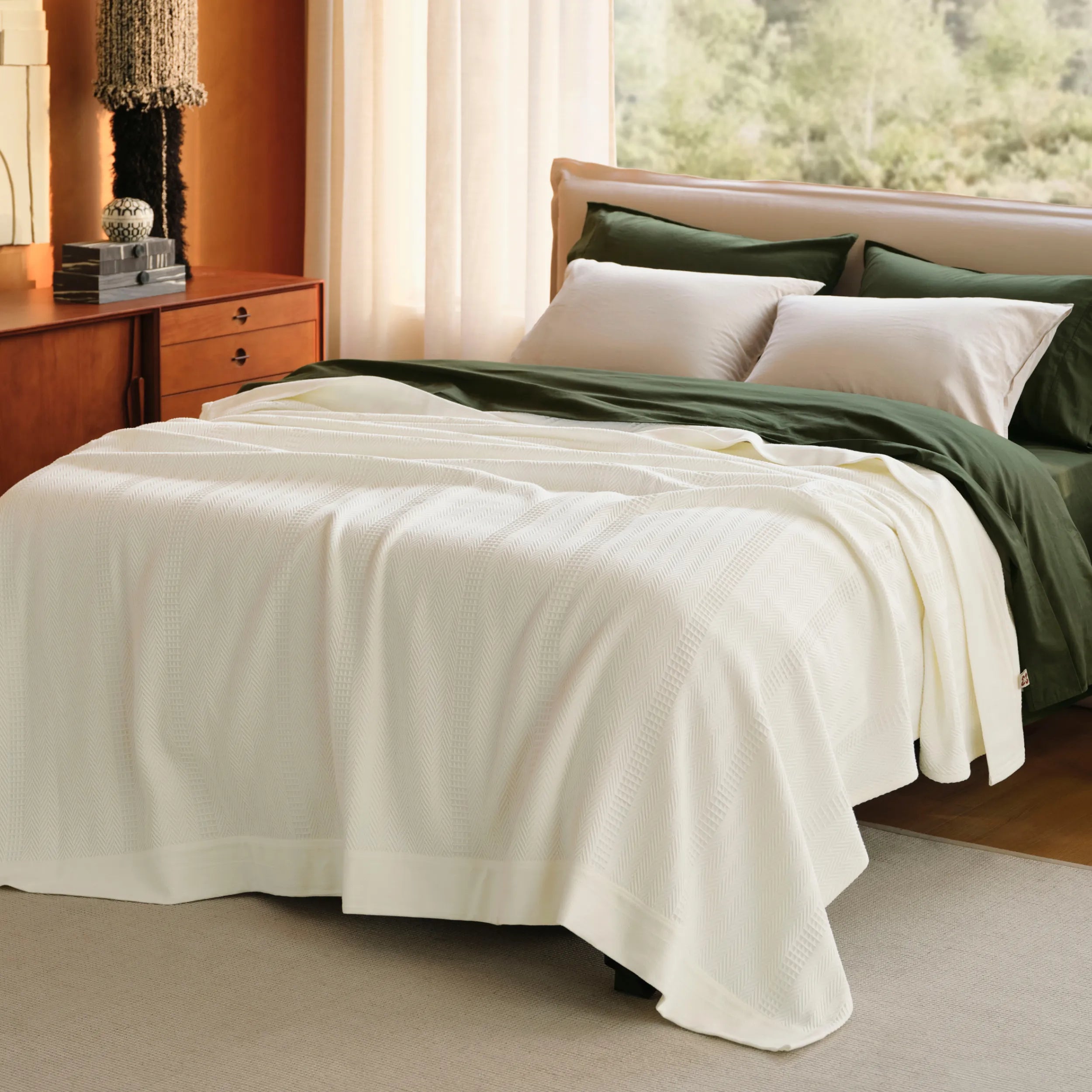 PureWoven Organic Cotton Waffle Herringbone Blanket - Image 8