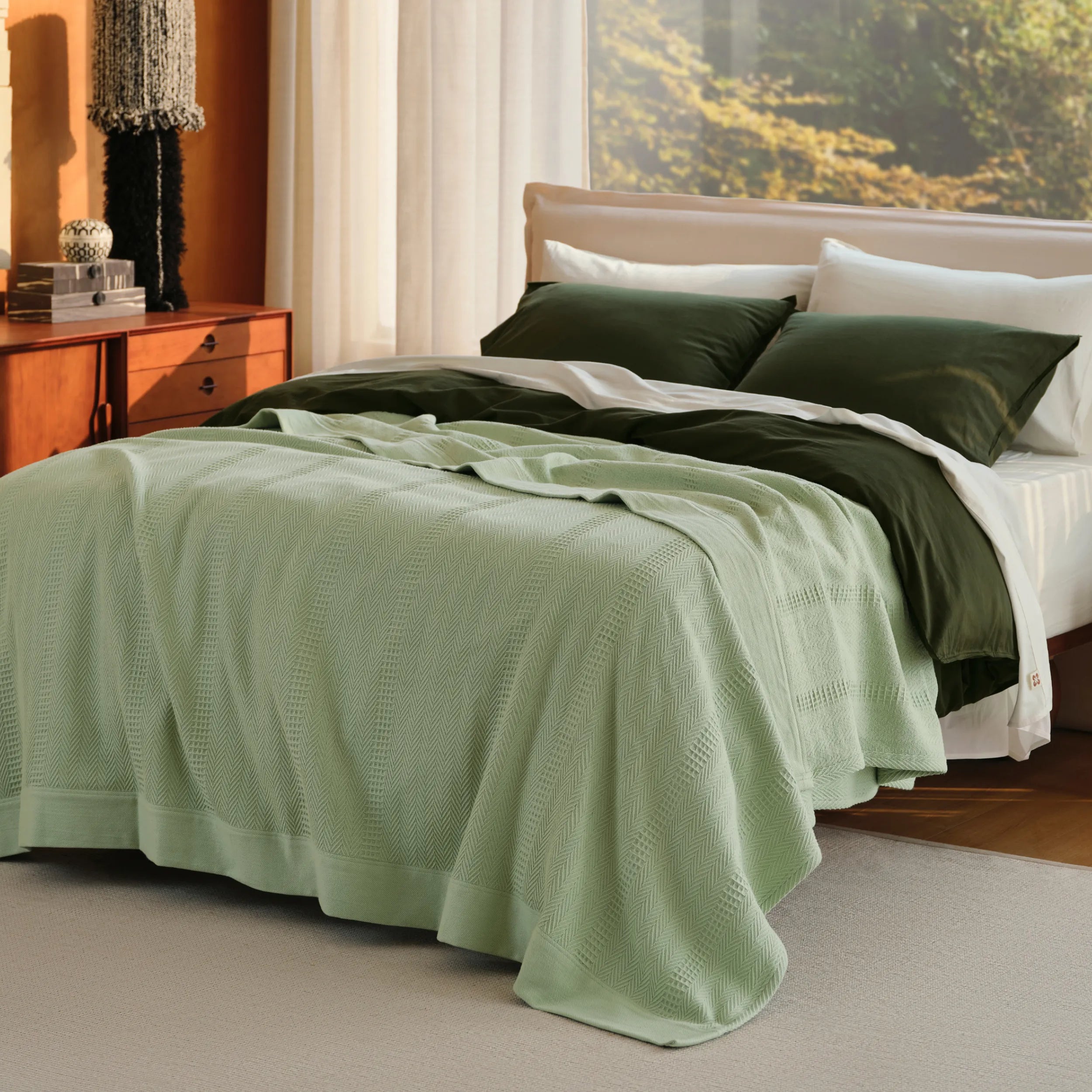 PureWoven Organic Cotton Waffle Herringbone Blanket - Image 2